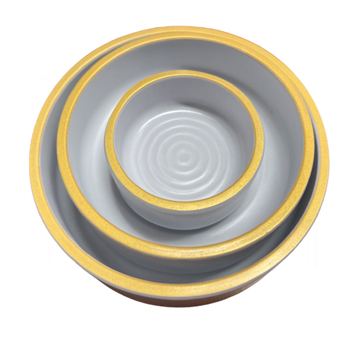 Round Light Grey With Golden border Pattern Korean Style Deep Plate - Chefcoca