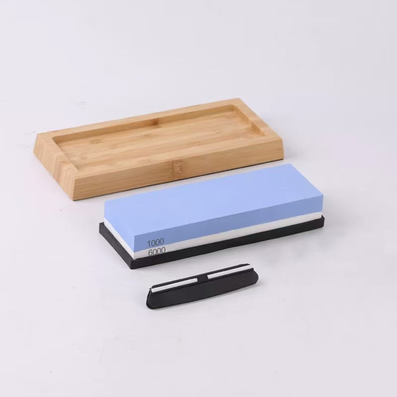 CHEFCO,DMD-1815,Double-Sided Sharpening Stone with Wooden Based (1000/6000 Grit) - Chefcoca
