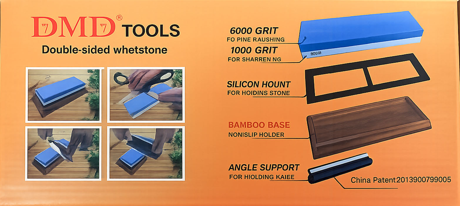 CHEFCO,DMD-1815,Double-Sided Sharpening Stone with Wooden Based (1000/6000 Grit) - Chefcoca