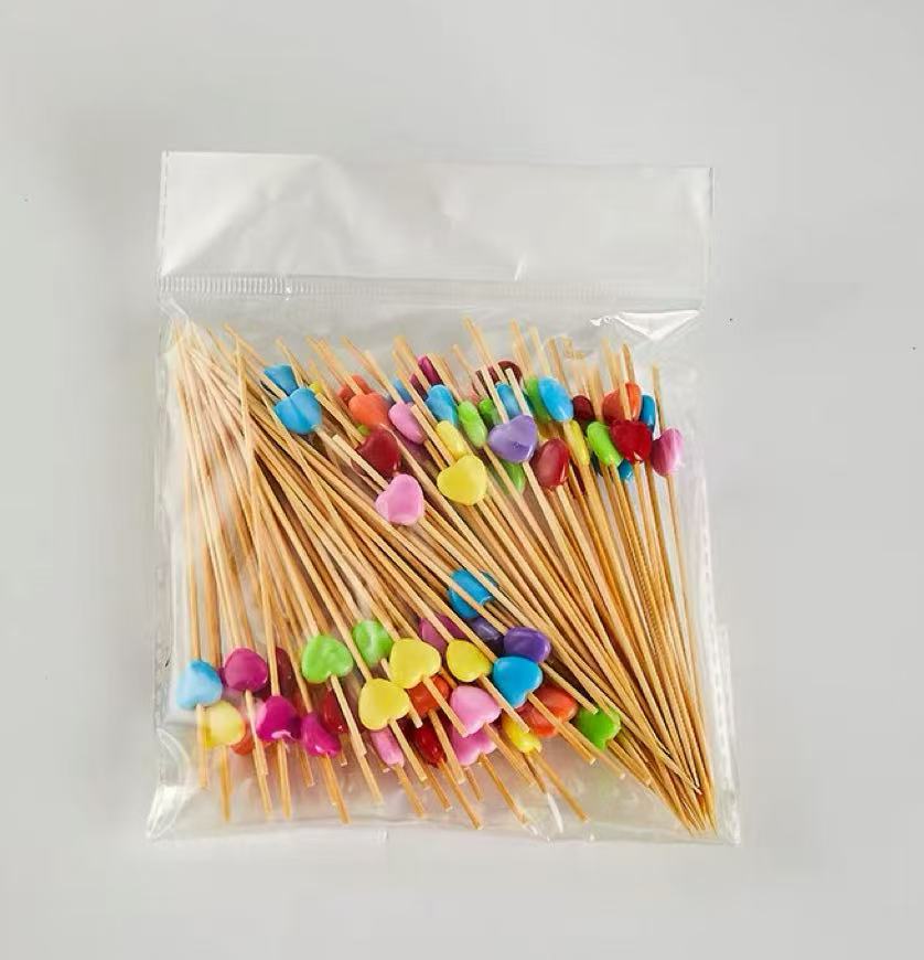 CHEFCO,FP-12A,Heart Shaped Fruit Picks Cocktail Bamboo skewers,Multicolor,100Pcs/Pack - Chefcoca