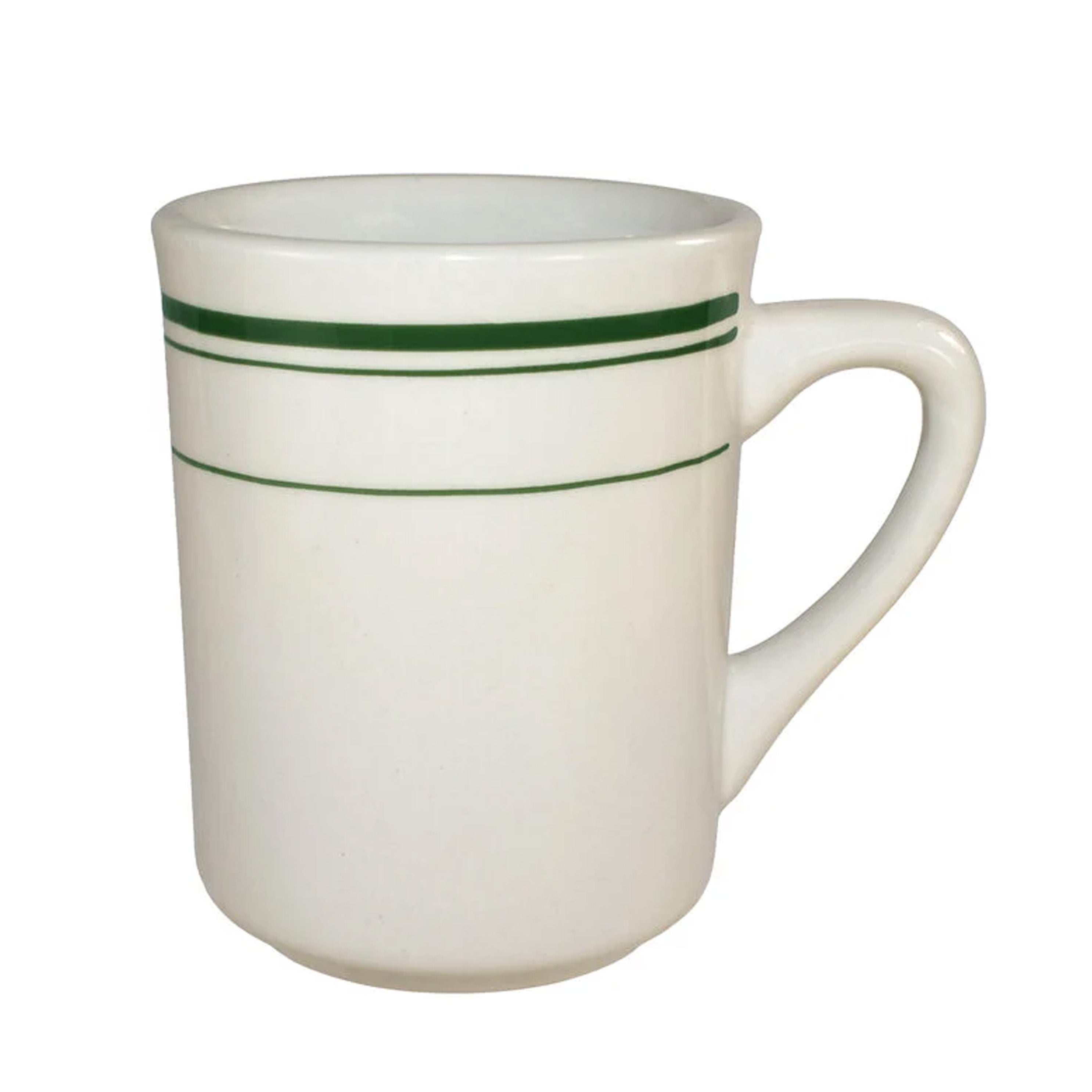 Chefco, VIC-17 Ivory (American White) , Green Bands Tiara Mug, (8 oz) Porcelain