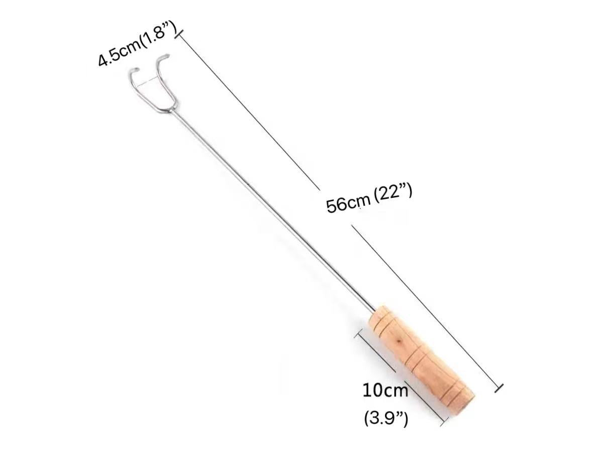 CHEFCO,HWH-22, Long 22" Barbecue Stainless Steel Hook with Wooden Handle - Chefcoca