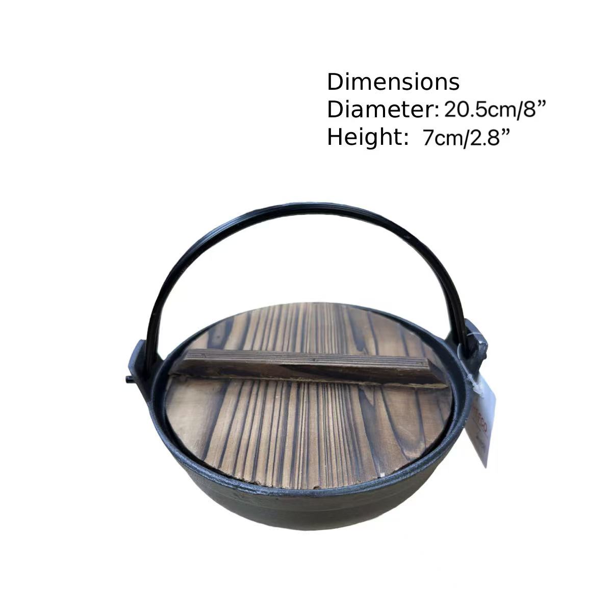 CHEFCO,IBS-20B,20.5cm/8" Dia Cast Iron Flat Bottom Serving Pot With Wire Handle & Wood Cover - Chefcoca