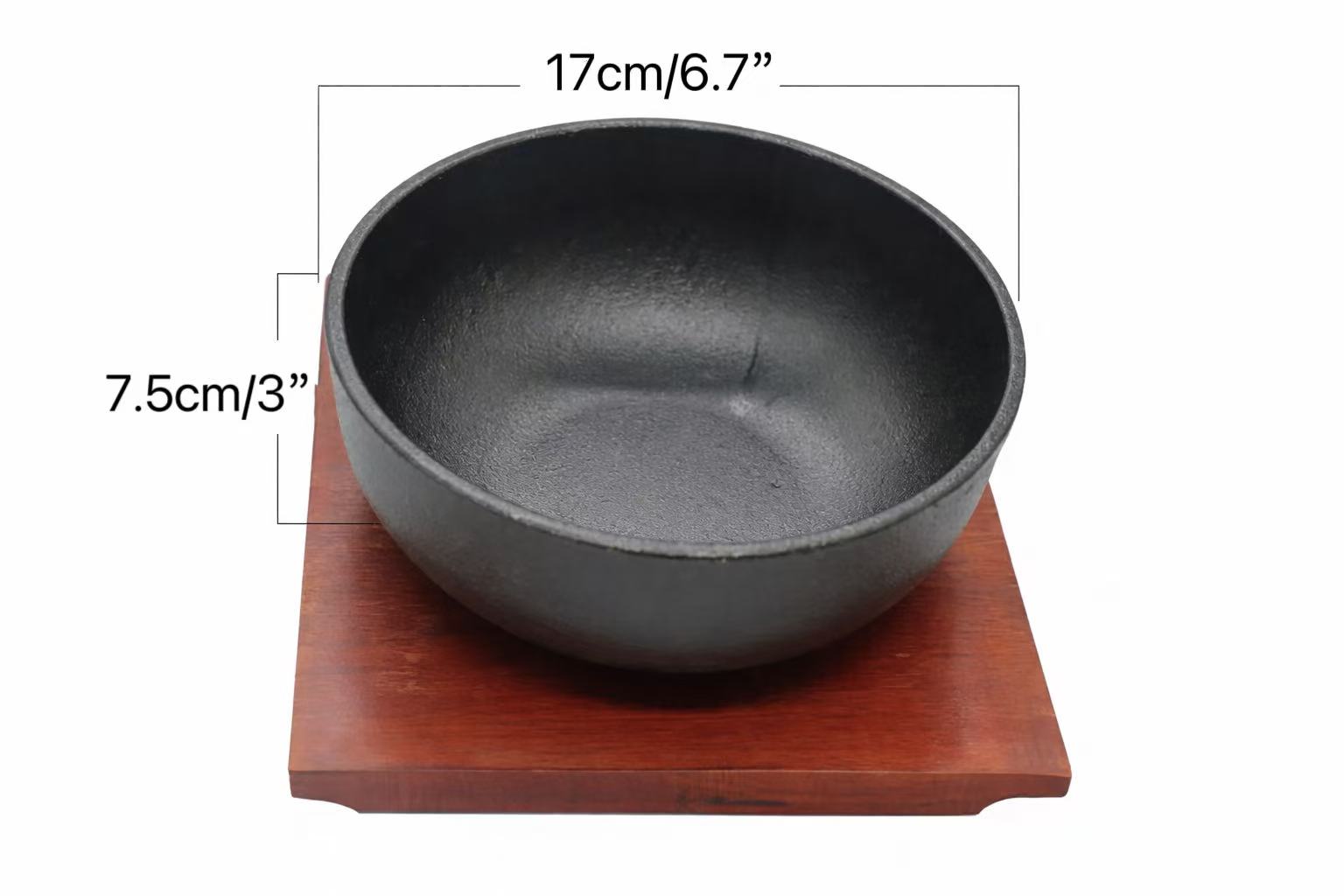 CHEFCO,IP-17, Round Cast Iron Bowl with Wooden Base（17cm/6.7") - Chefcoca