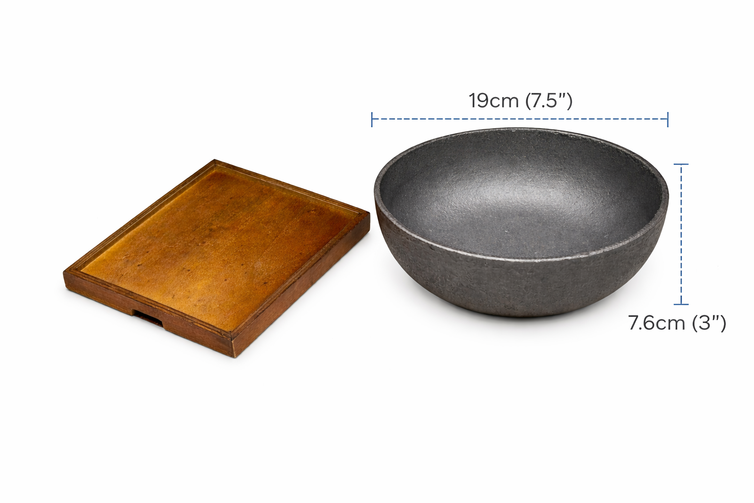 CHEFCO,IP-19, Round Cast Iron Bowl with Wooden Base（19cm/7.5") - Chefcoca