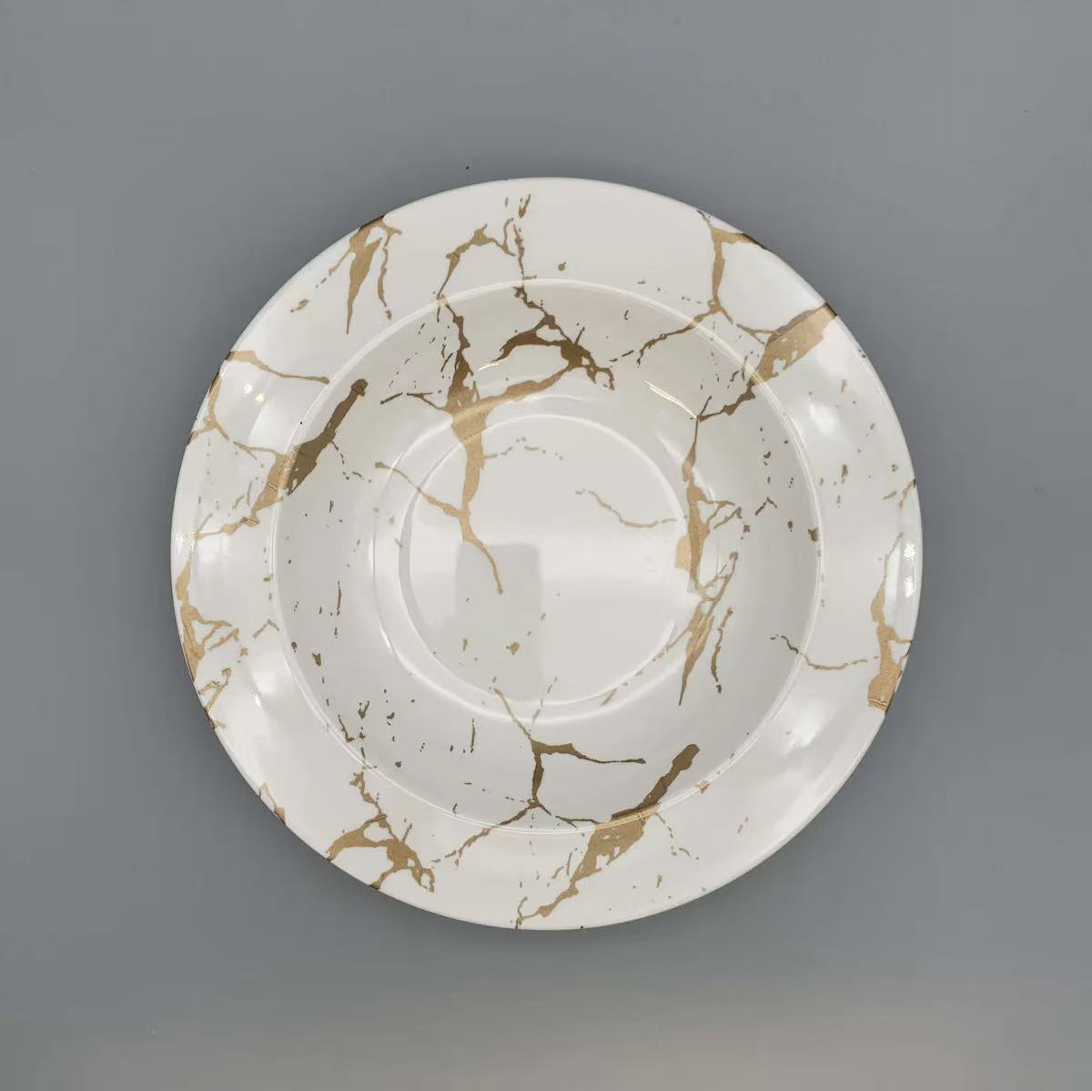 CHEFCO, J226641-BJ, 10"White and Gold Marble Melamine Plate - Chefcoca