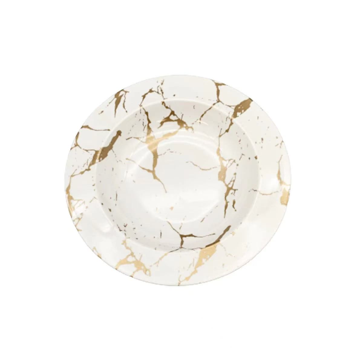 CHEFCO, J226641-BJ, 10"White and Gold Marble Melamine Plate - Chefcoca