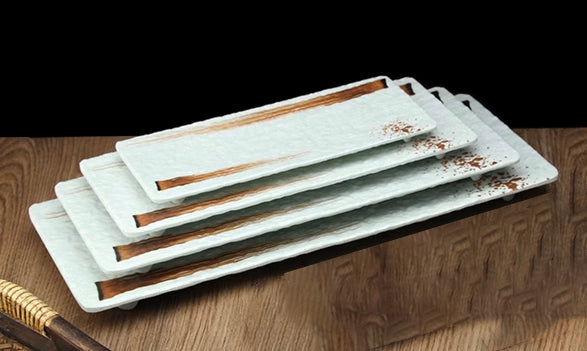 CHEFCO, JM16163LG,  Melamine Light Green Rectangular Flat Plate with Brown Ink Streak pattern(L38.2cm/15" x W 16.2cm/6.4") - Chefcoca