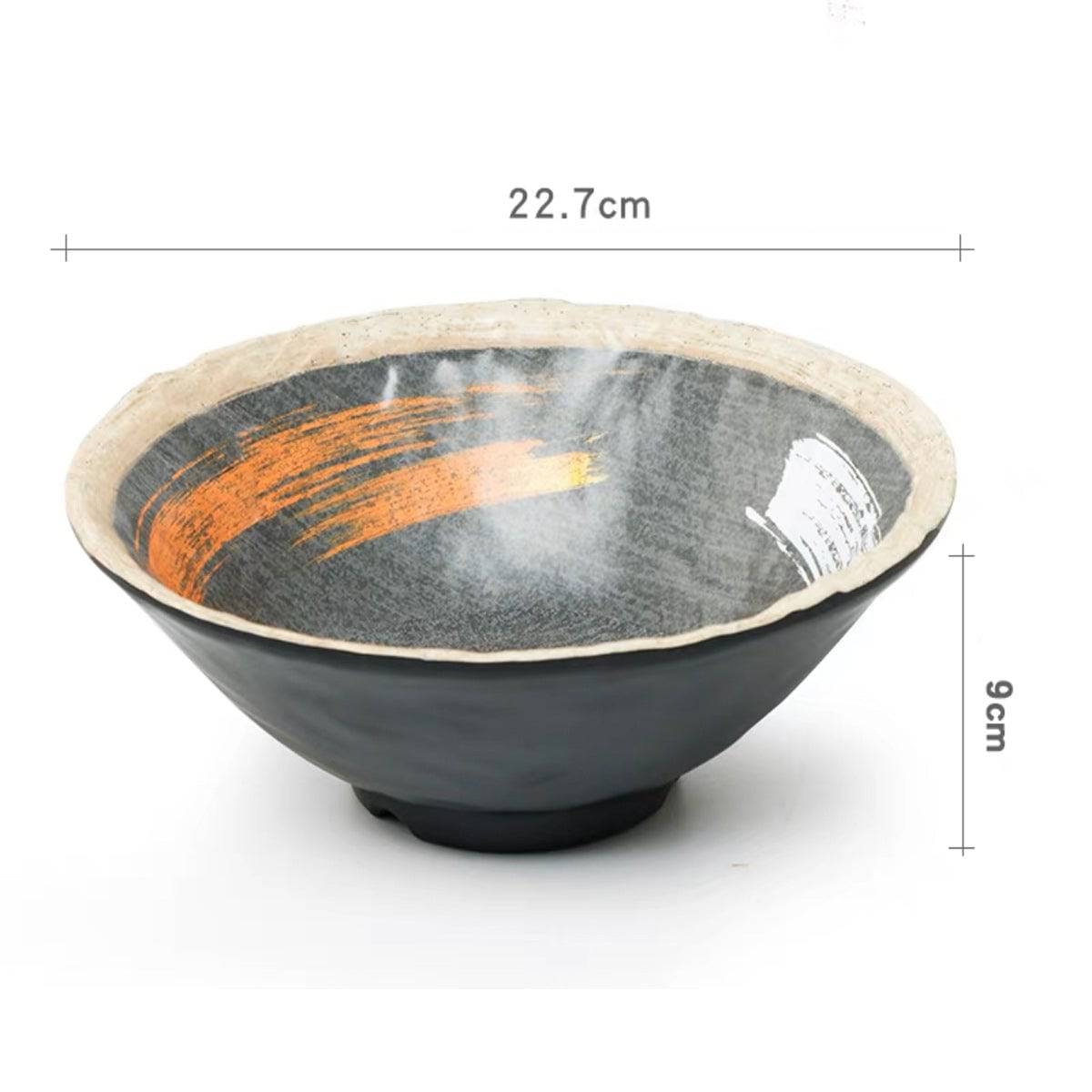 CHEFCO, JM169106G,9" Melamine Black Noodle Bowl with white & golden pattern - Chefcoca