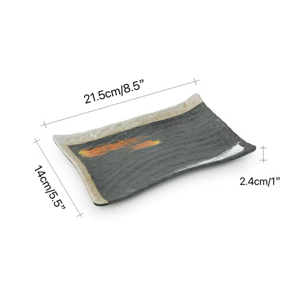 CHEFCO, JM169134, 8.5" Melamine Black Rectangular Plate with White & Golden Pattern - Chefcoca