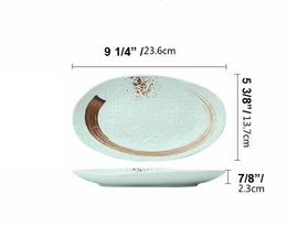 CHEFCO, JM169154LG, 9 1/4" Melamine Light Green Oval Plate with Brown Ink Streak pattern - Chefcoca