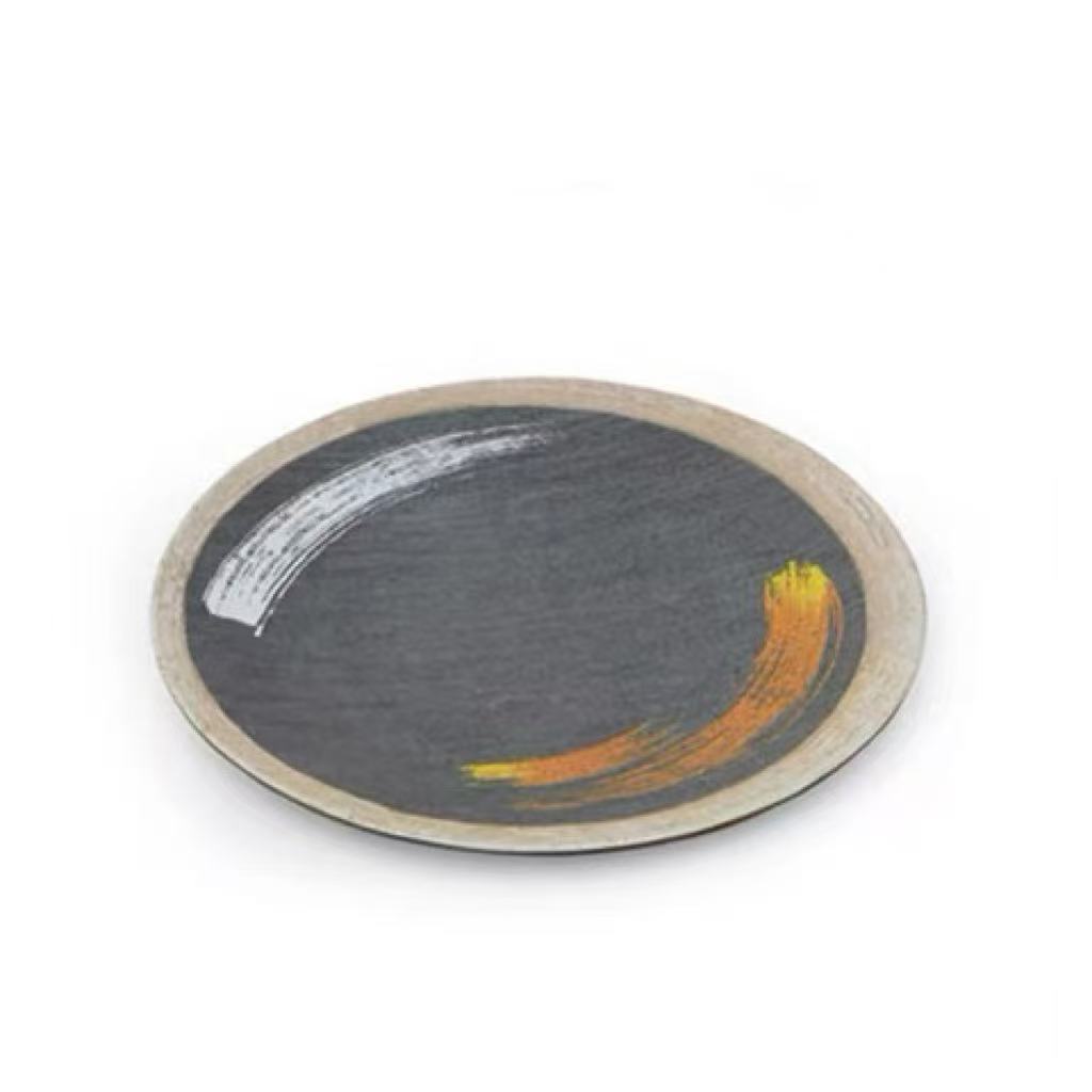 CHEFCO, JM169188, 7.5" Melamine Round Flat Plate with White & Golden Pattern - Chefcoca