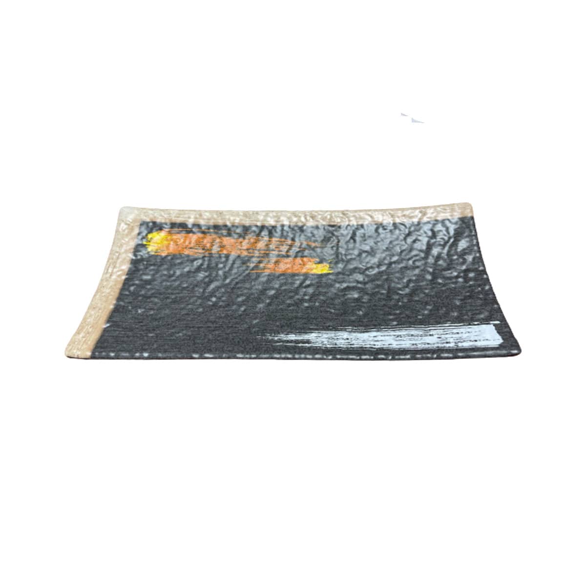 CHEFCO, JM169198G, 8.5"Melamine Black Rectangular Plate with white & golden pattern - Chefcoca