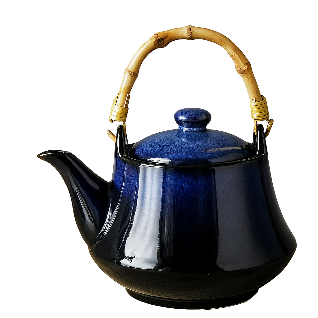 CHEFCO, JS1923, Ceramic Blue Cat Eye Kiln Teapot with Banboo Spout - Chefcoca