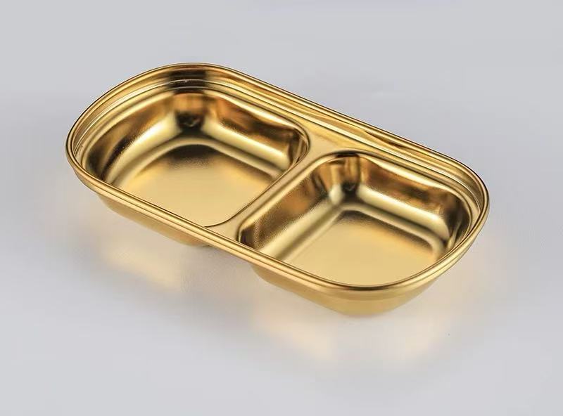 CHEFCO,KSD-2G,Stainless steel  Korean-style Sauce Dish-Golden(2 Compartment/70G) - Chefcoca