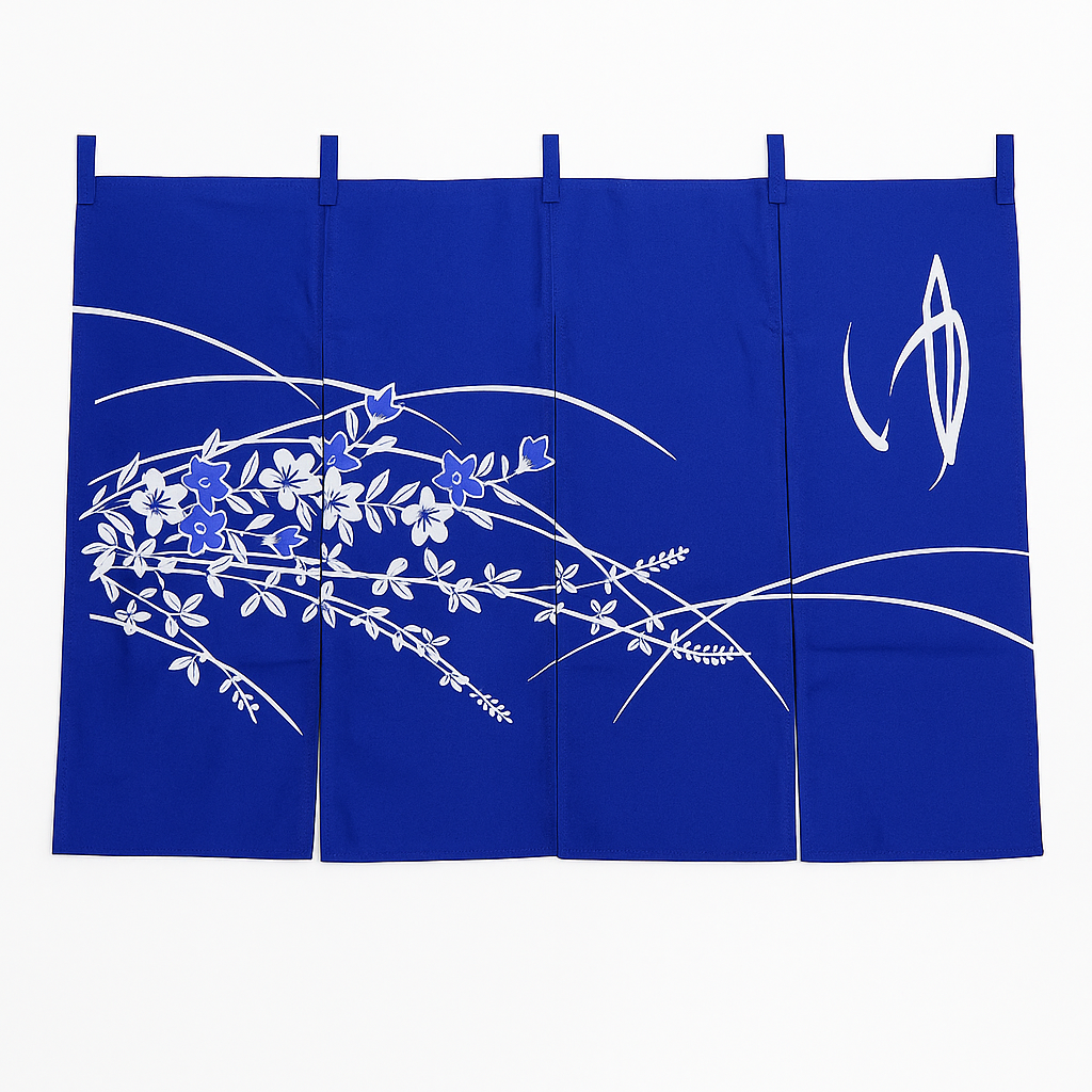 CHEFCO,MK-14-03,Dark Blue Four-panel exra-long Door Curtain with Leaves Pattern - Chefcoca