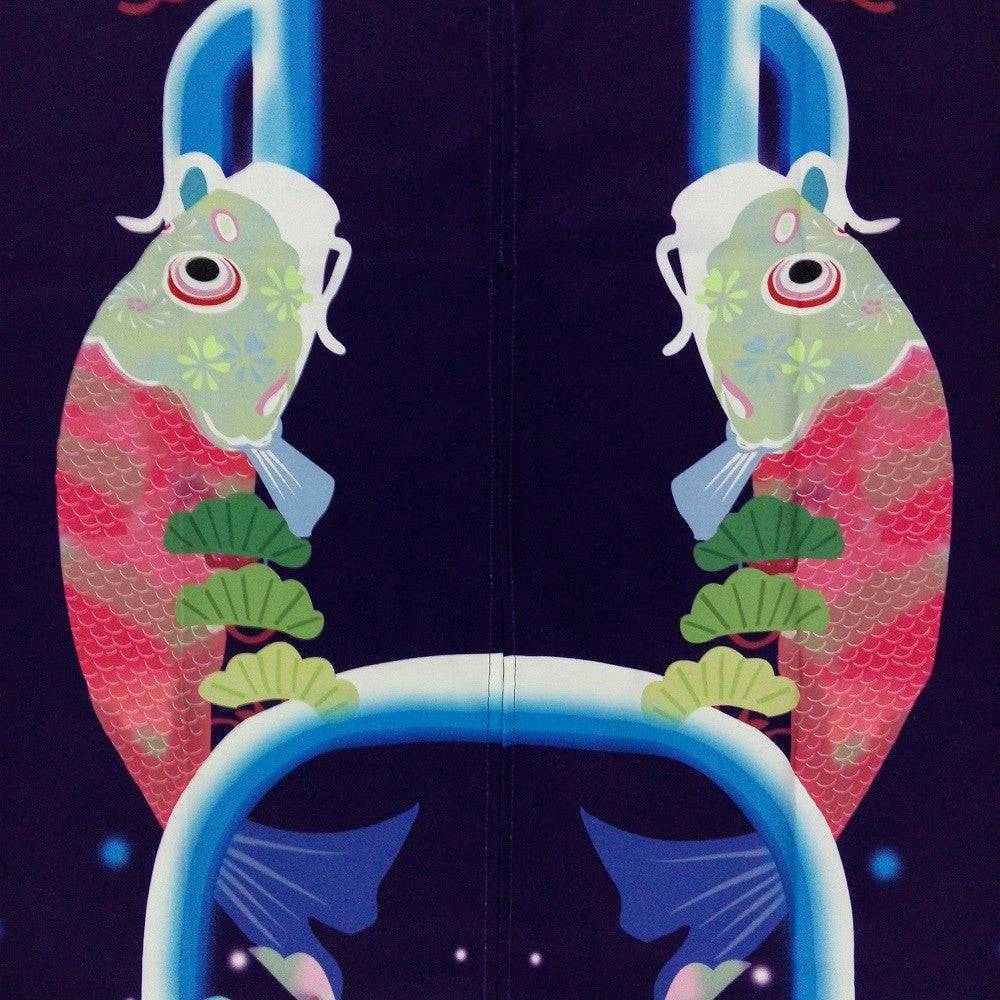 CHEFCO,MK-571,Blue Door Curtain with Double Carp & Seawave Patter - Chefcoca