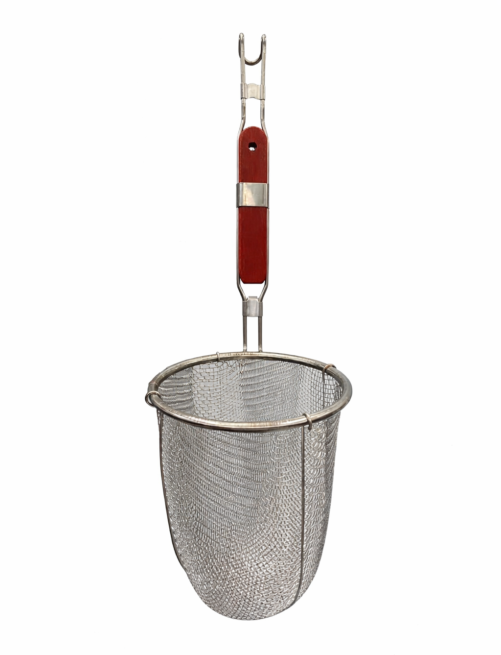 CHEFCO,MNS-1417R,Extra Heavy Duty Stainless Steel Pasta Strainer, Red Wooden Handle (5.5"/14.3cm Dia ) - Chefcoca