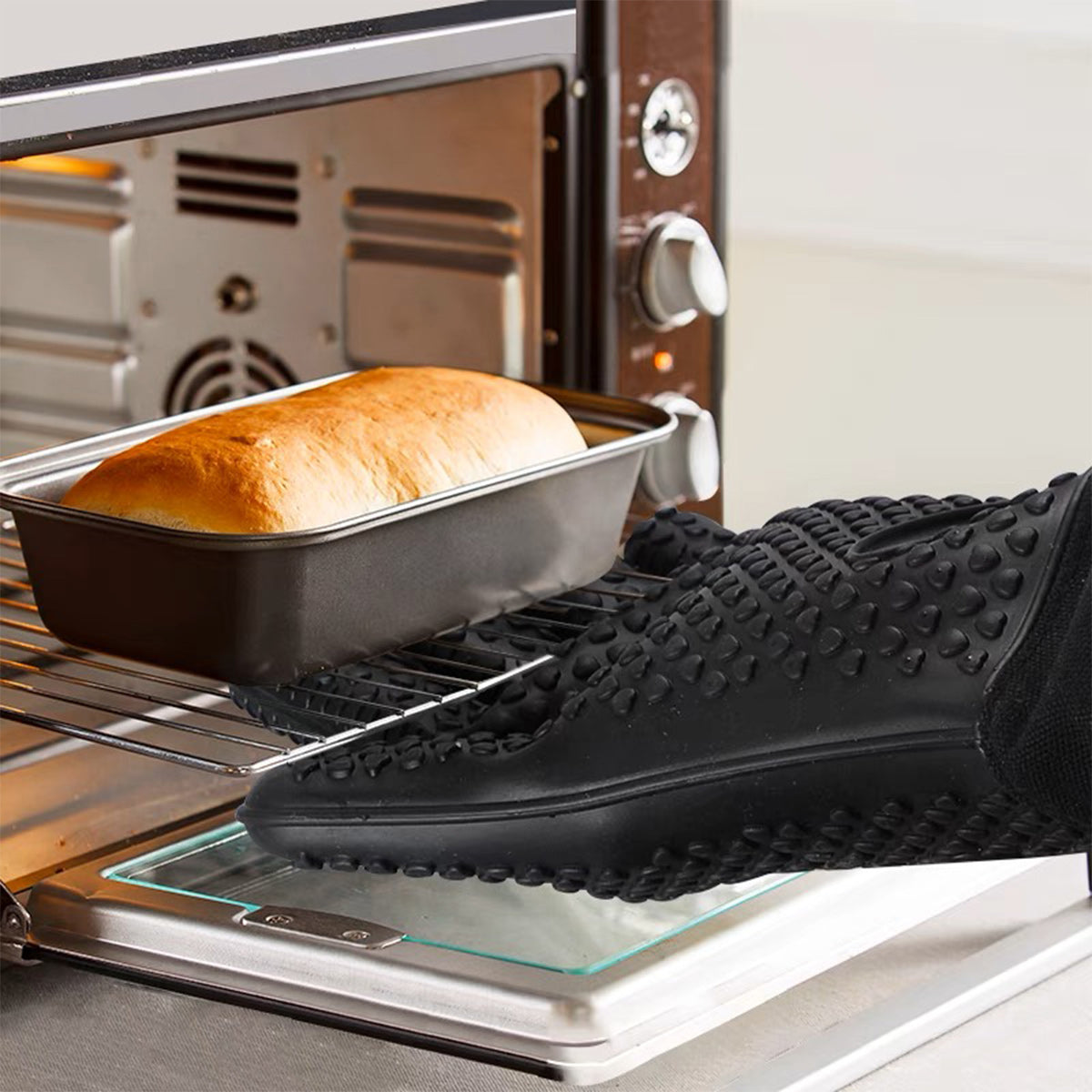 CHEFCO,OMF-19, 19"Extra long professional silicone mitt, Heat Resistant Glove with internal Cotton(Black)