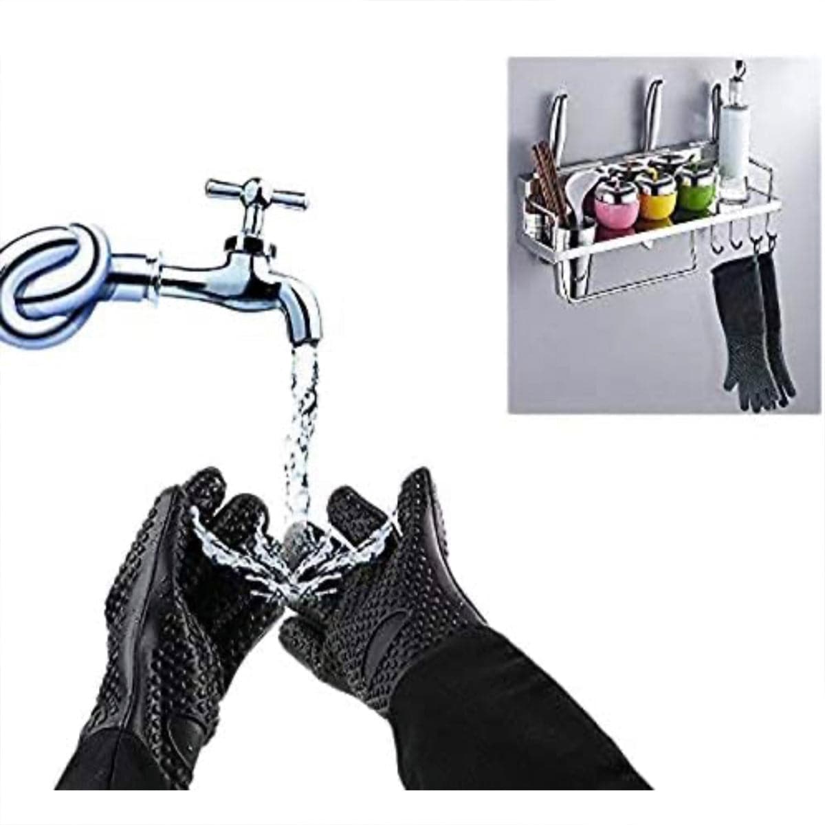 CHEFCO,OMF-19-DOUBLE, 19"Extra long professional silicone mitt, Heat Resistant Glove with internal Cotton(Black)