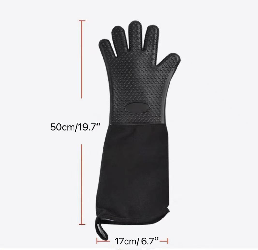 CHEFCO,OMF-19-DOUBLE, 19"Extra long professional silicone mitt, Heat Resistant Glove with internal Cotton(Black)
