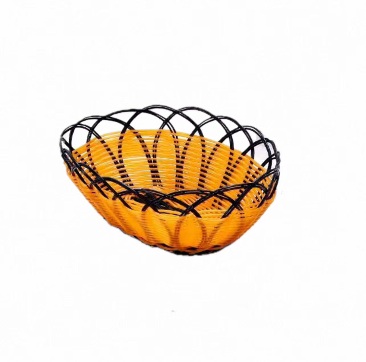 Panier de service ovale tressé orange et noir
