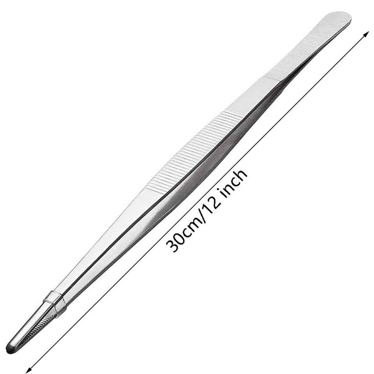 CHEFCO,PT-12S,304 Stainless Steels Tweezers with Straight Serrated Tip Professional Multi Purpose Tongs Tool for Industrial Work, Laboratory Use, Gardening - Chefcoca