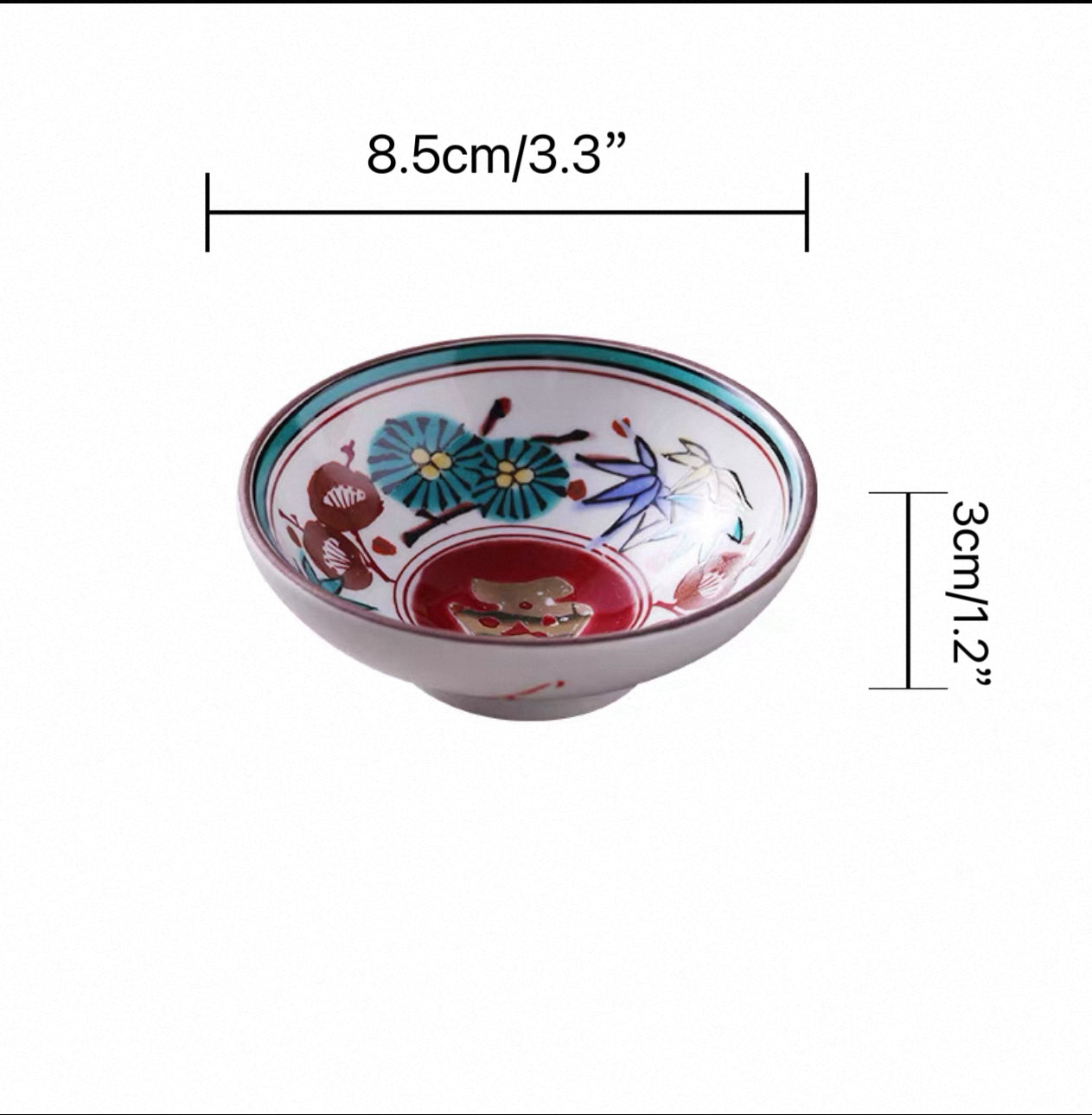 CHEFCO,PTC00302,3 1/4" DIA White Ceramic Round Dish with Plant Pattern