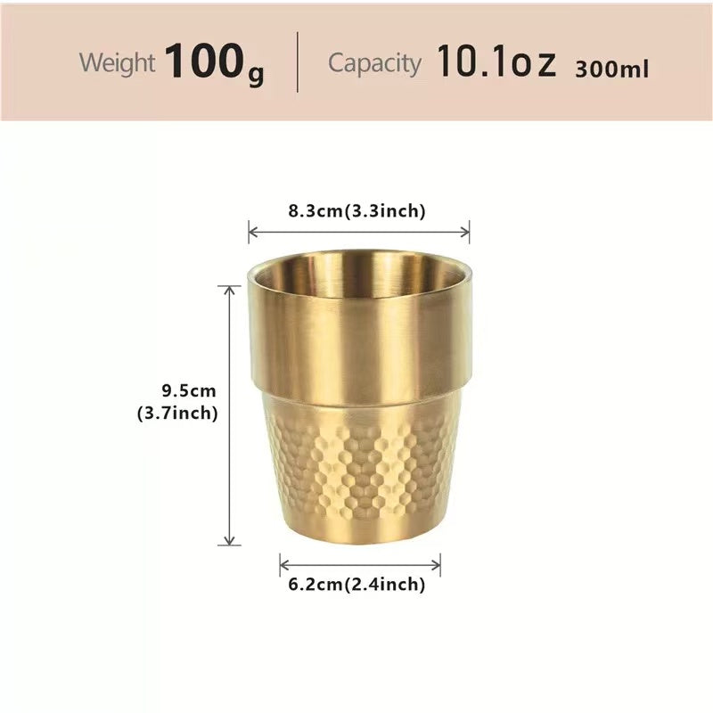 CHEFCO,SC-10G, 10.1 oz, 304 Stainless Steel stackable golden double wall cup - Chefcoca