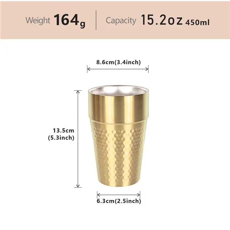 CHEFCO,SC-16G,15.2 oz, 304 Stainless Steel stackable golden double wall cup - Chefcoca