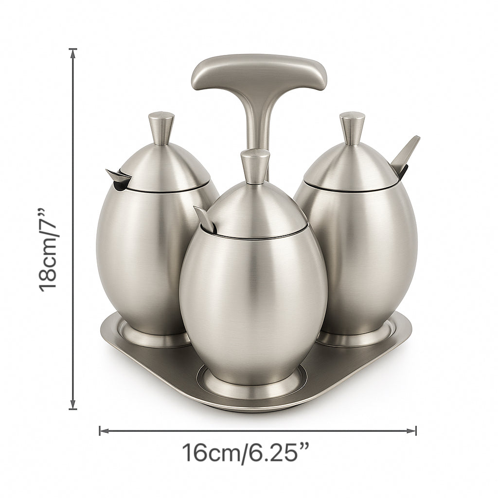 CHEFCO,SC-3,Stainless Steel 3 Units Egg Shape Sauce Container Set - Chefcoca