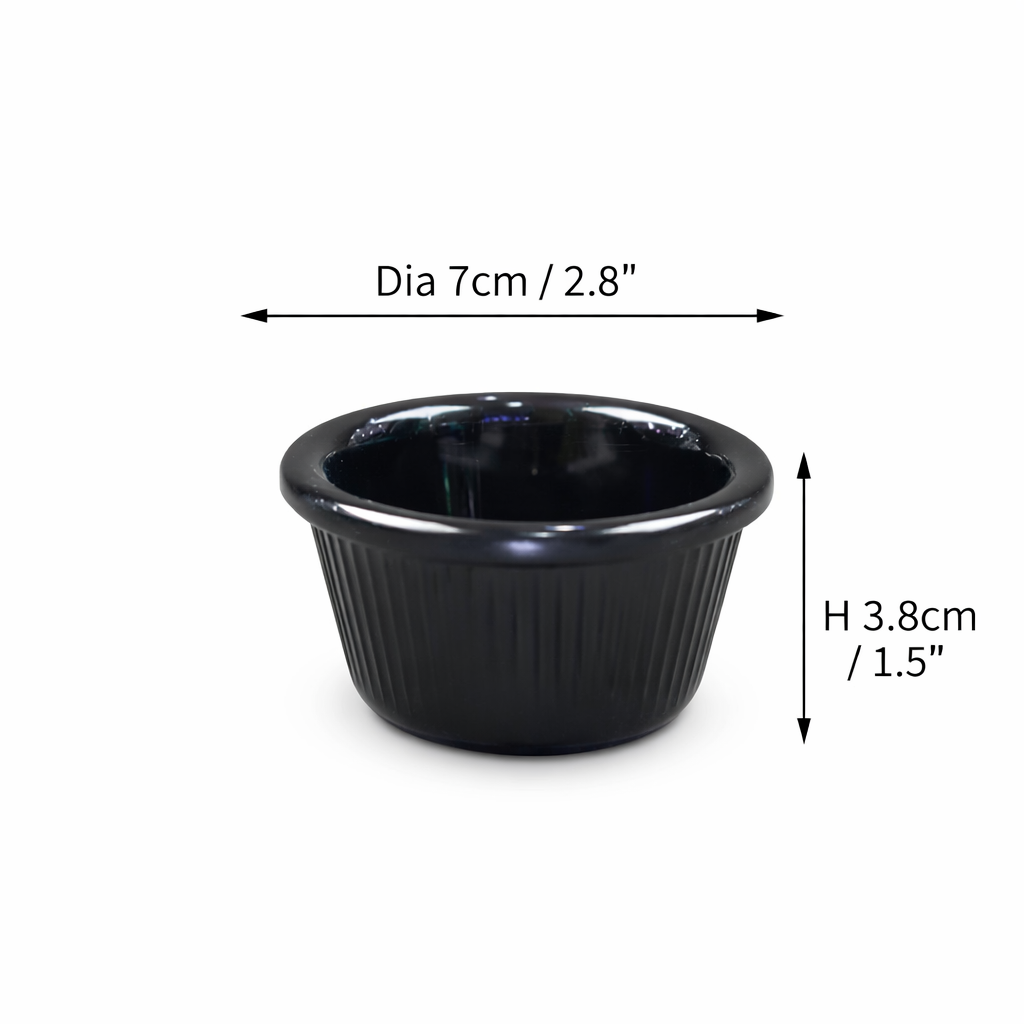 CHEFCO,SE-RFM-2K, Melamine Ramekin Fluted, 2 oz, Black, 1 pc - Chefcoca