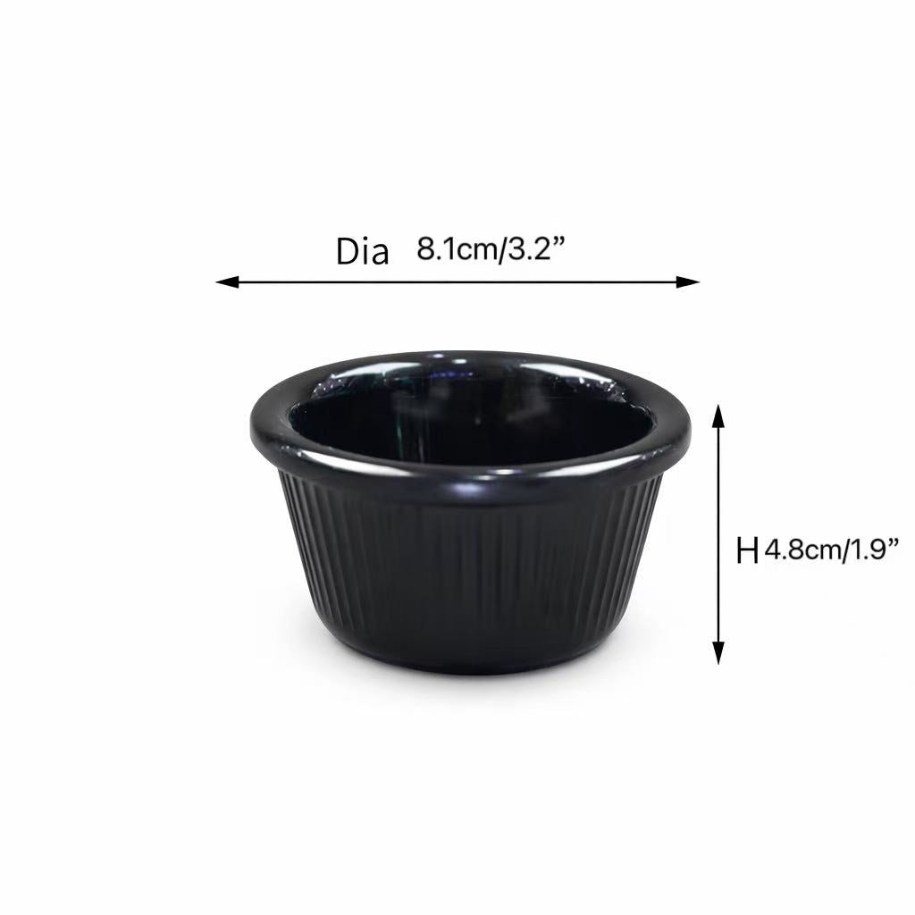 CHEFCO, SE-RFM-4K, Melamine Ramekin Fluted, 4 oz, Black, 1 pc - Chefcoca