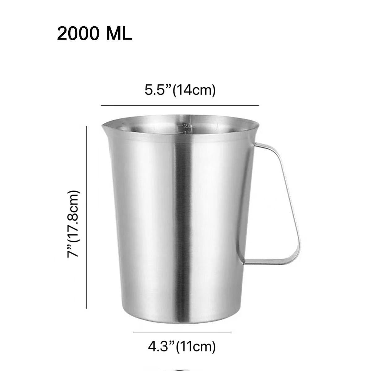 CHEFCO,SMC-2000,  Stainless Steel Measuring Cup with Clear Scale, Metal Liquid Measuring Cup, Reusable Measuring Jug with Handle(2000ML) - Chefcoca