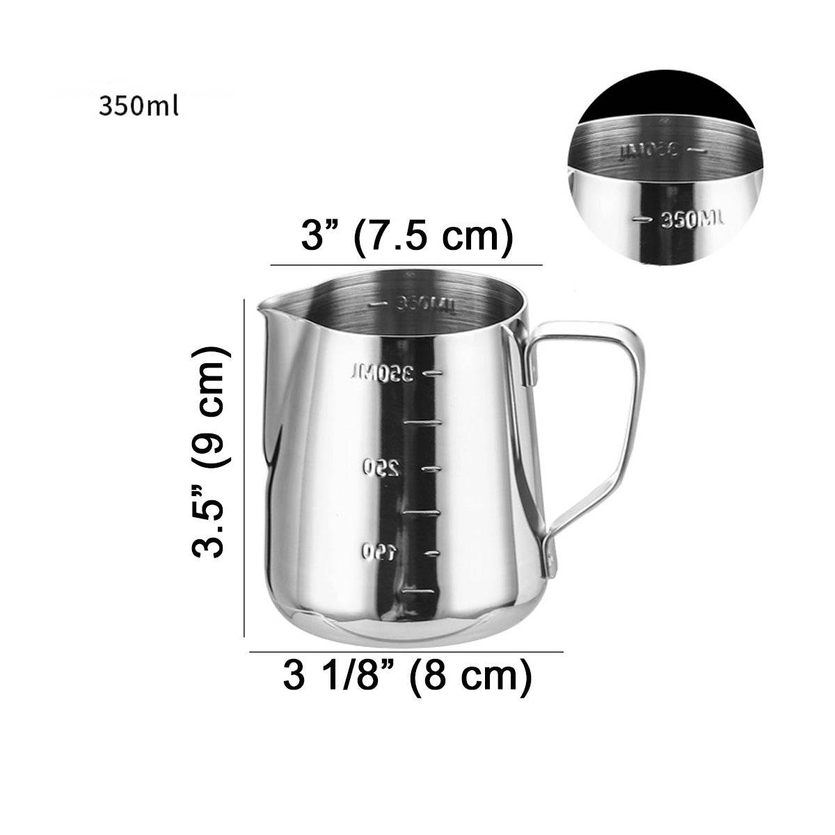 CHEFCO,SMC-350, Coffee Milk Frothing Pitcher Jug Stainless Steel Cappuccino Cream Frothing Jug Pitcher with Scale Barista Frother Pitcher for Latte Art Coffee Accessories (350ml) - Chefcoca