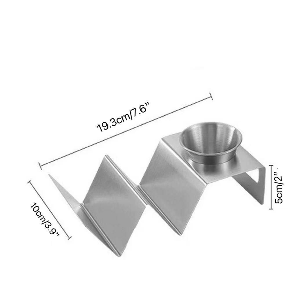 CHEFCO,STH-3S , Stainless Steel Taco Holder Stand with 1 Sauce Cup Holds 3 Tacos - Chefcoca