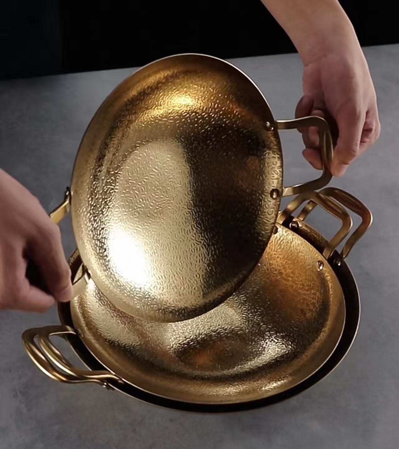 CHEFCO,SW-8G, Alcohol Pot Korean Ramen Pot, Golden Serving Wok With Double Handle-21cm/8.3"Dia - Chefcoca