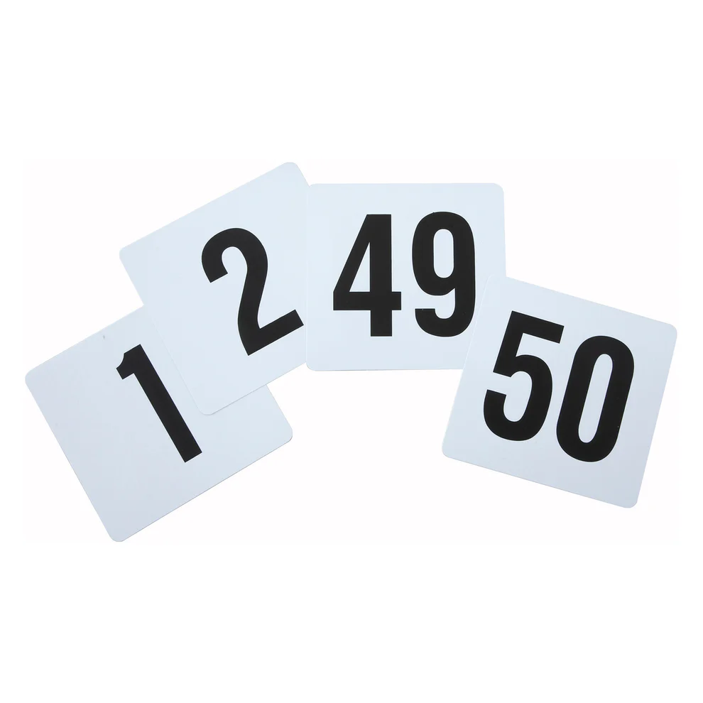 CHEFCO,TN-50/TBN-50, Plastic Table Numbers, 1-50, 4" x 4" - Chefcoca