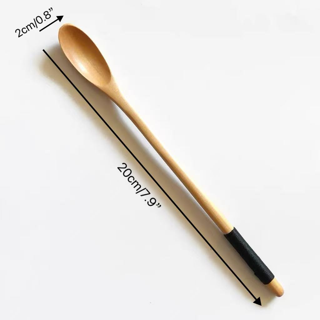 CHEFCO,WS20-2B,Slim Round Wooden Spoon with Long Handle & Black Line - Chefcoca