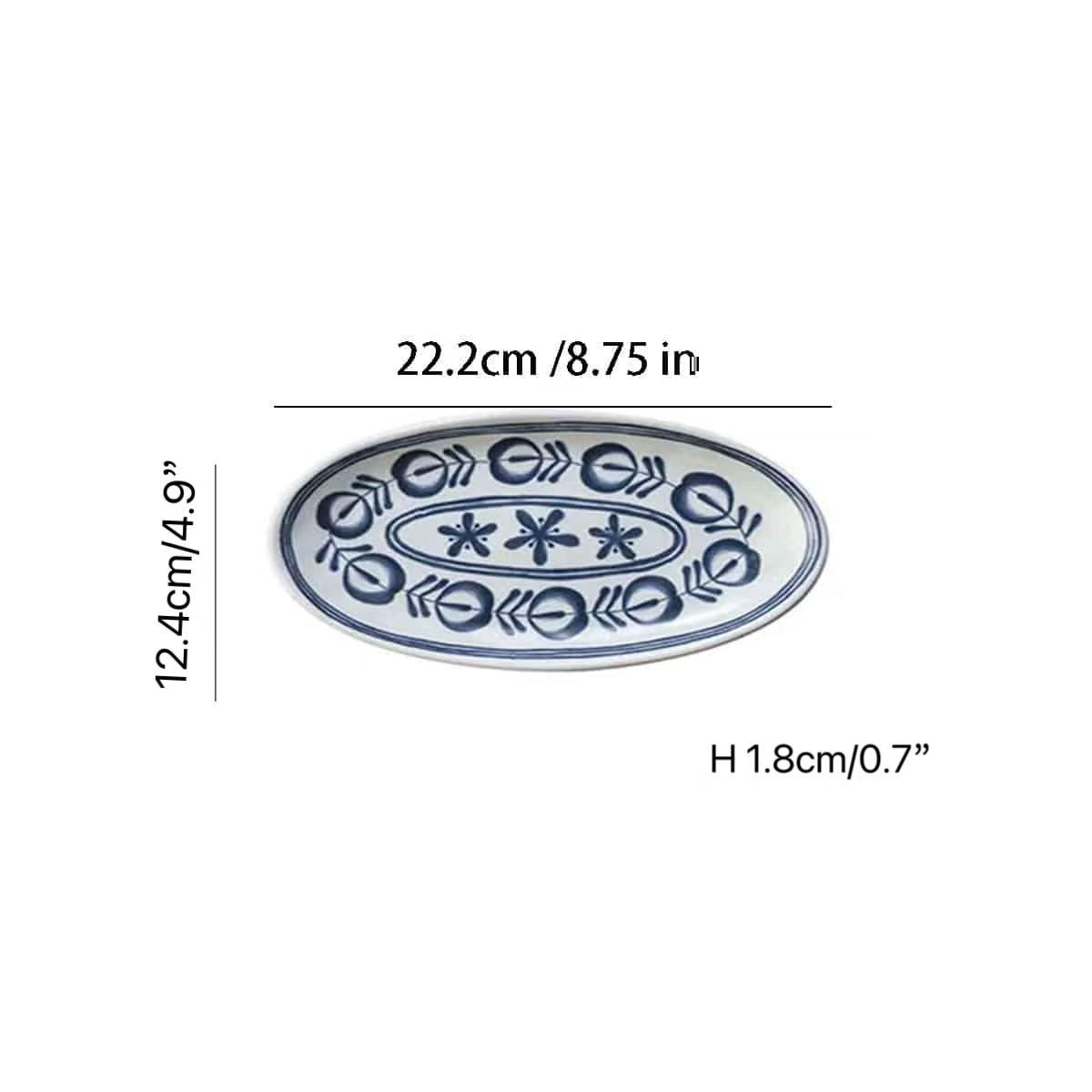 CHEFCO, Y-3508BV,Melamine Oval Plate with Blue Vine Pattern (L 22.2cm/8.75"x W12.4cm/4.9"x H 1.8cm/0.7") - Chefcoca