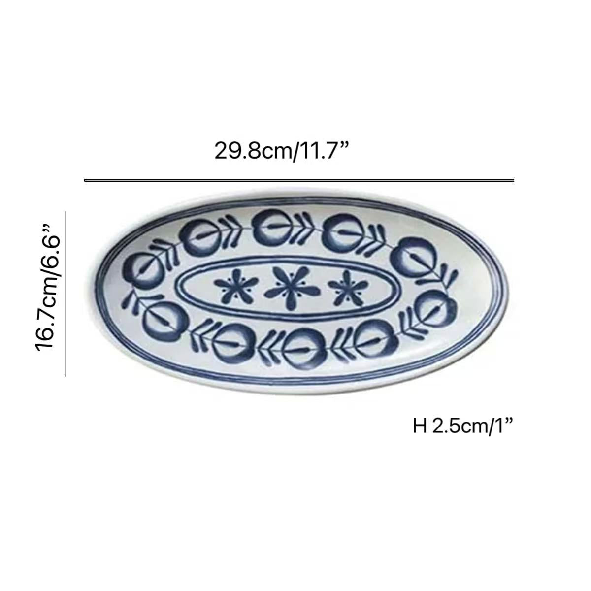 CHEFCO, Y-3512BV,Melamine Oval Plate with Blue Vine Pattern (L 29.8cm/11.7"x W16.7cm/6.6"x H 2.5cm/1") - Chefcoca