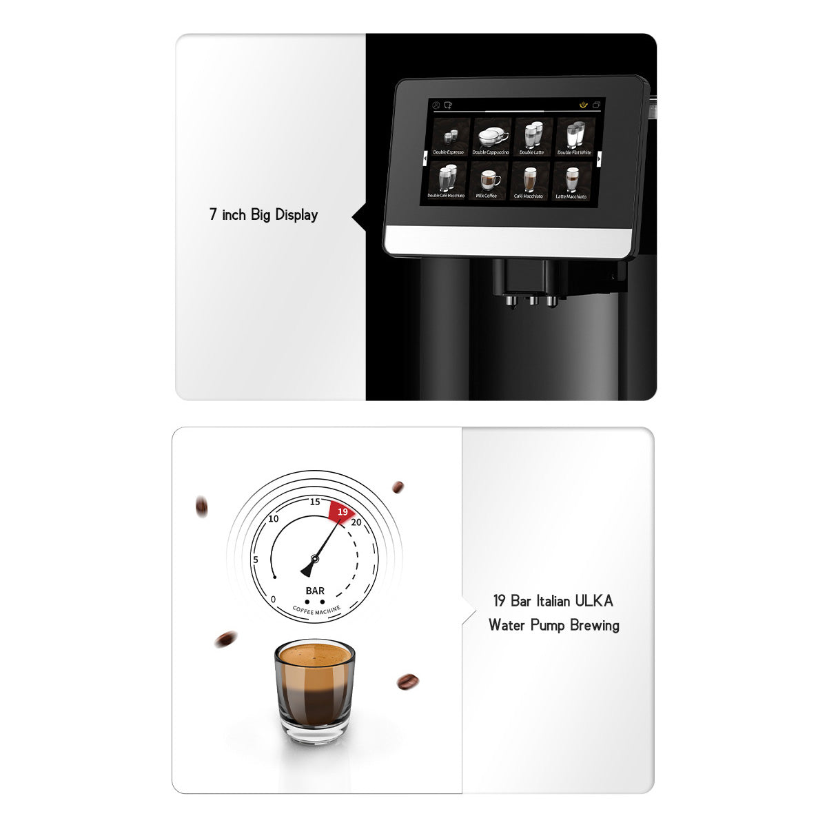 7" Touch Screen Double Latte Cappuccino Espresso Fully Automatic Coffee Machine - Chefcoca