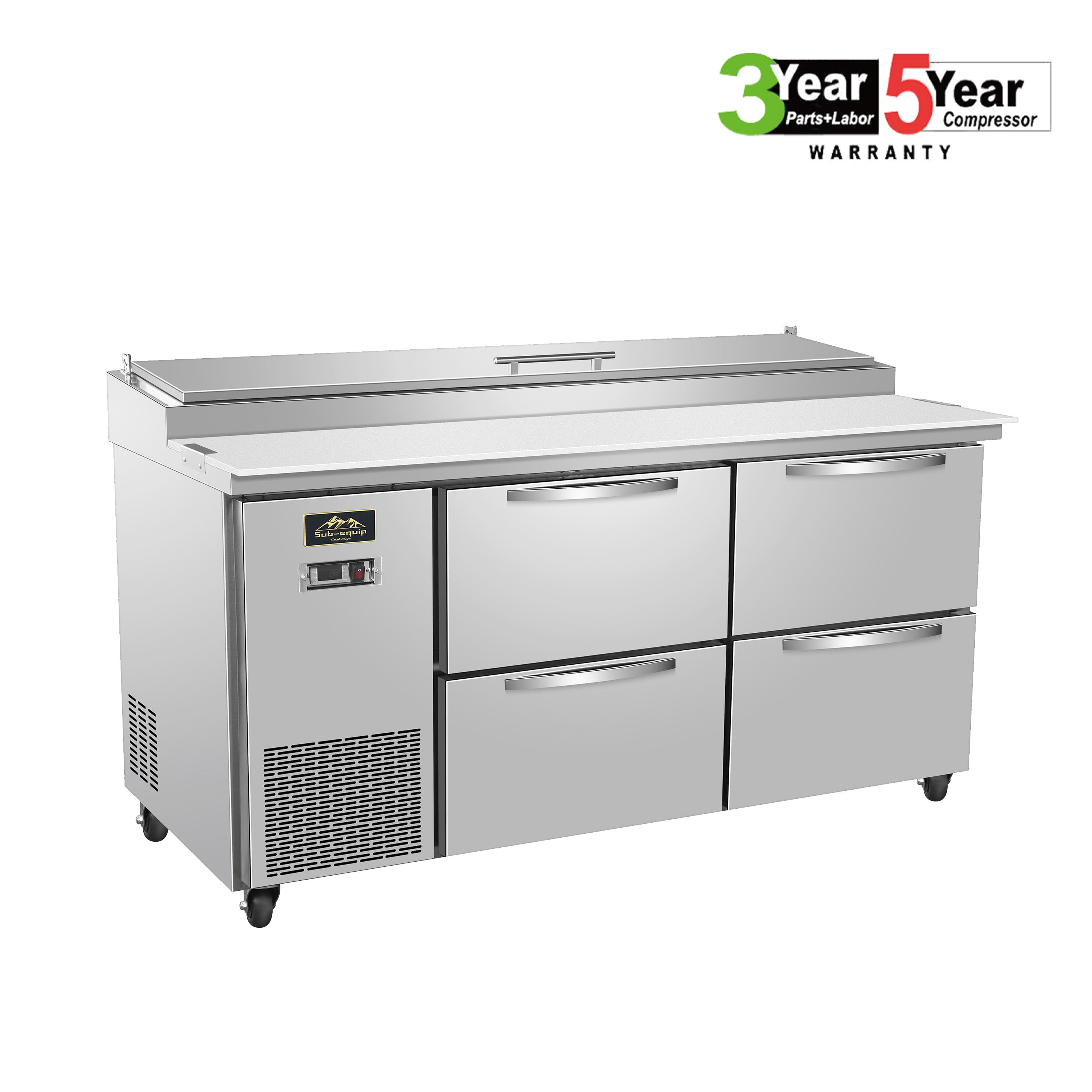 Sub-equip, 72" 2 Door Refrigerated Pizza Prep Table with 4 drawers