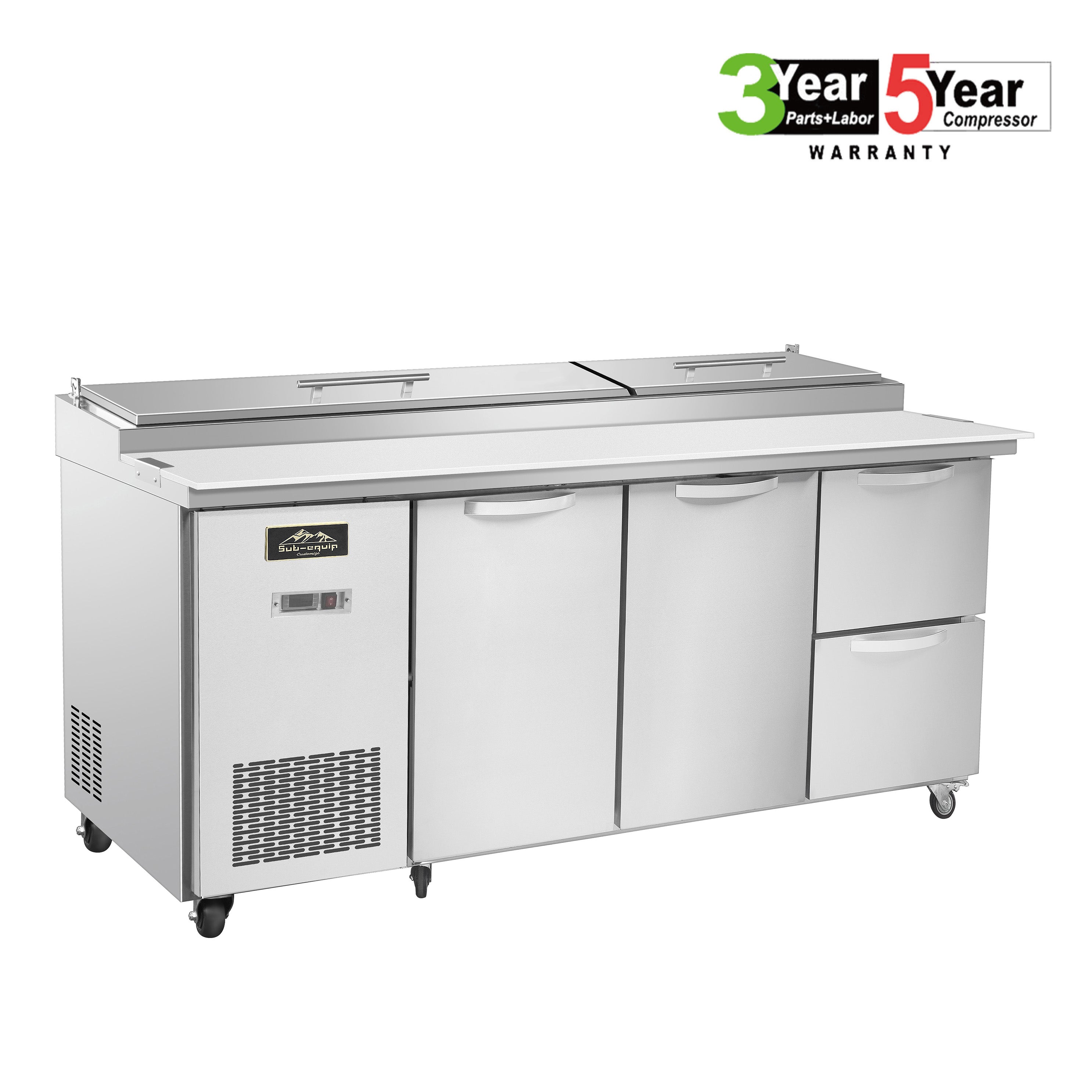 Sub-equip, 96" 2 Door Refrigerated Pizza Prep Table with 2 Drawers