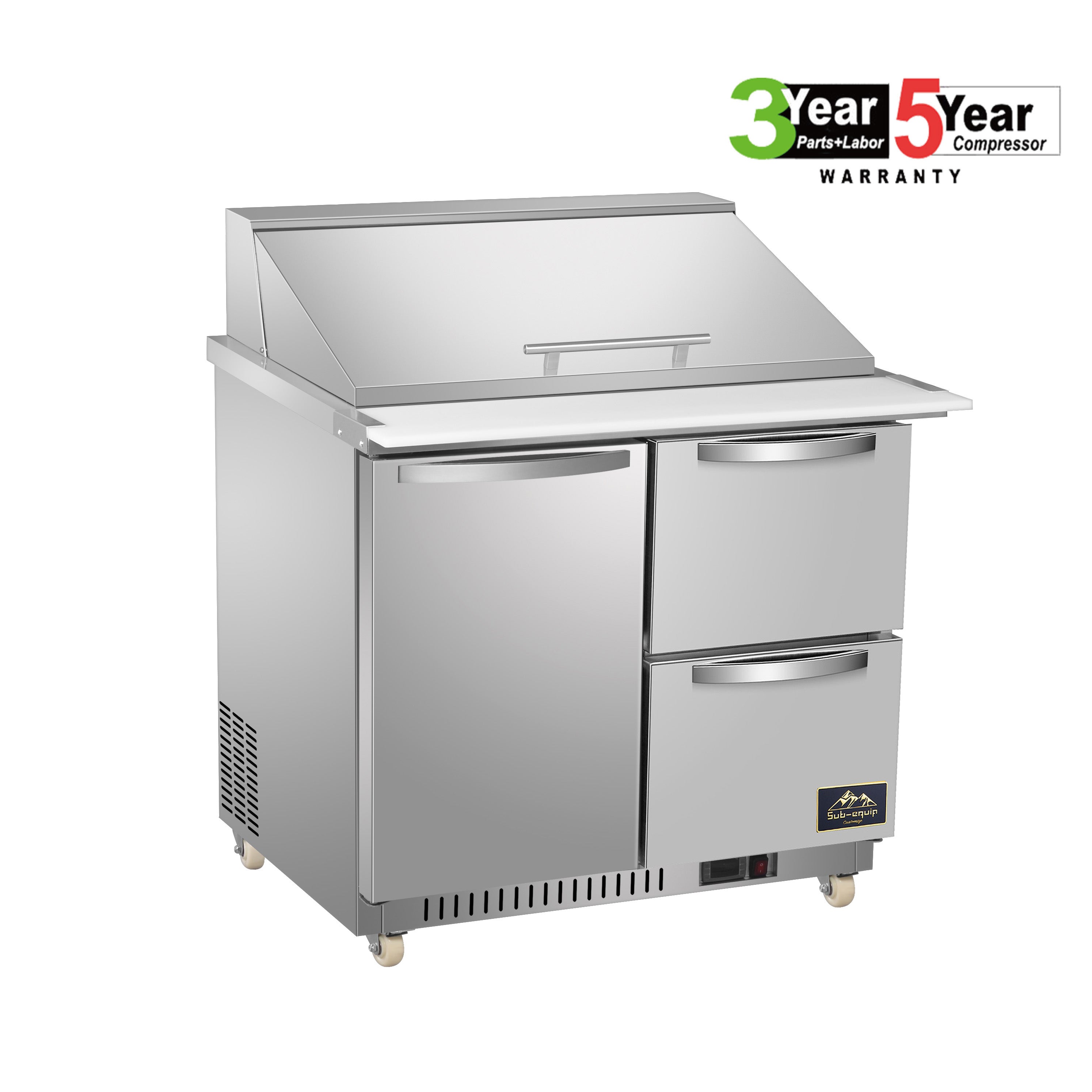 Sub-equip, 36" Mega Top Cooler Salad and Sandwich Prep Table With 2 Drawers - Chefcoca