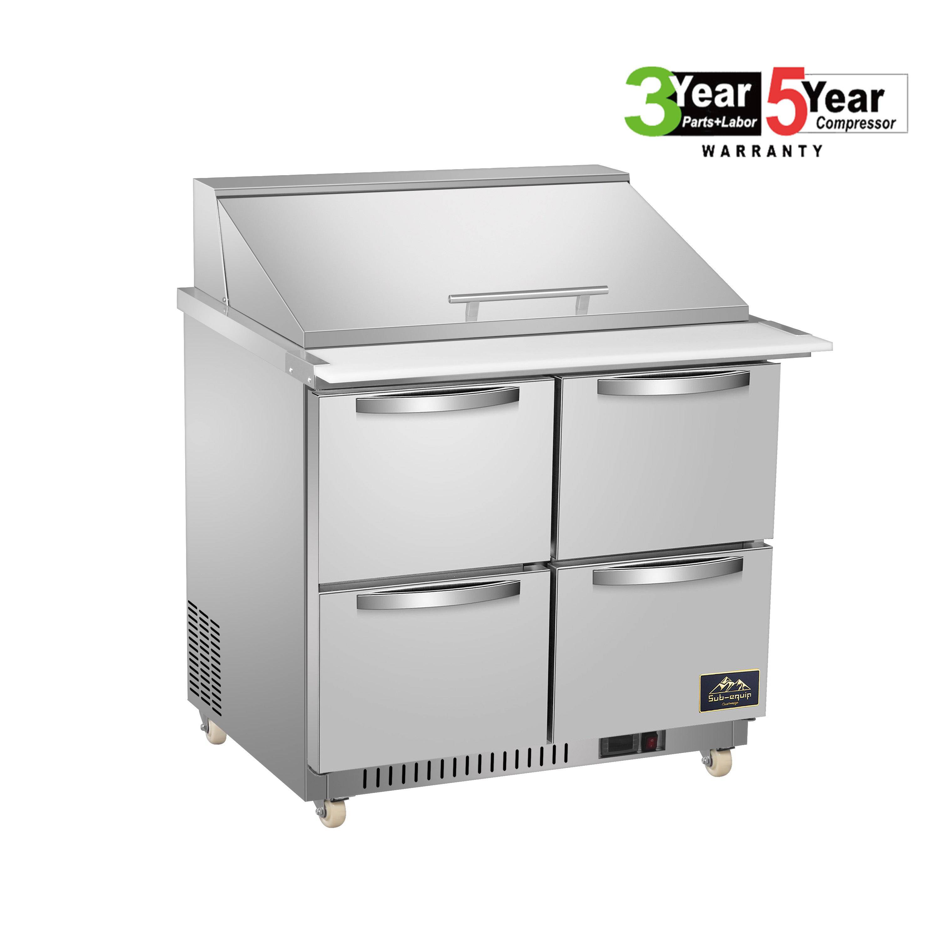Sub-equip, 36" Mega Top Cooler Salad and Sandwich Prep Table With 4 Drawers - Chefcoca