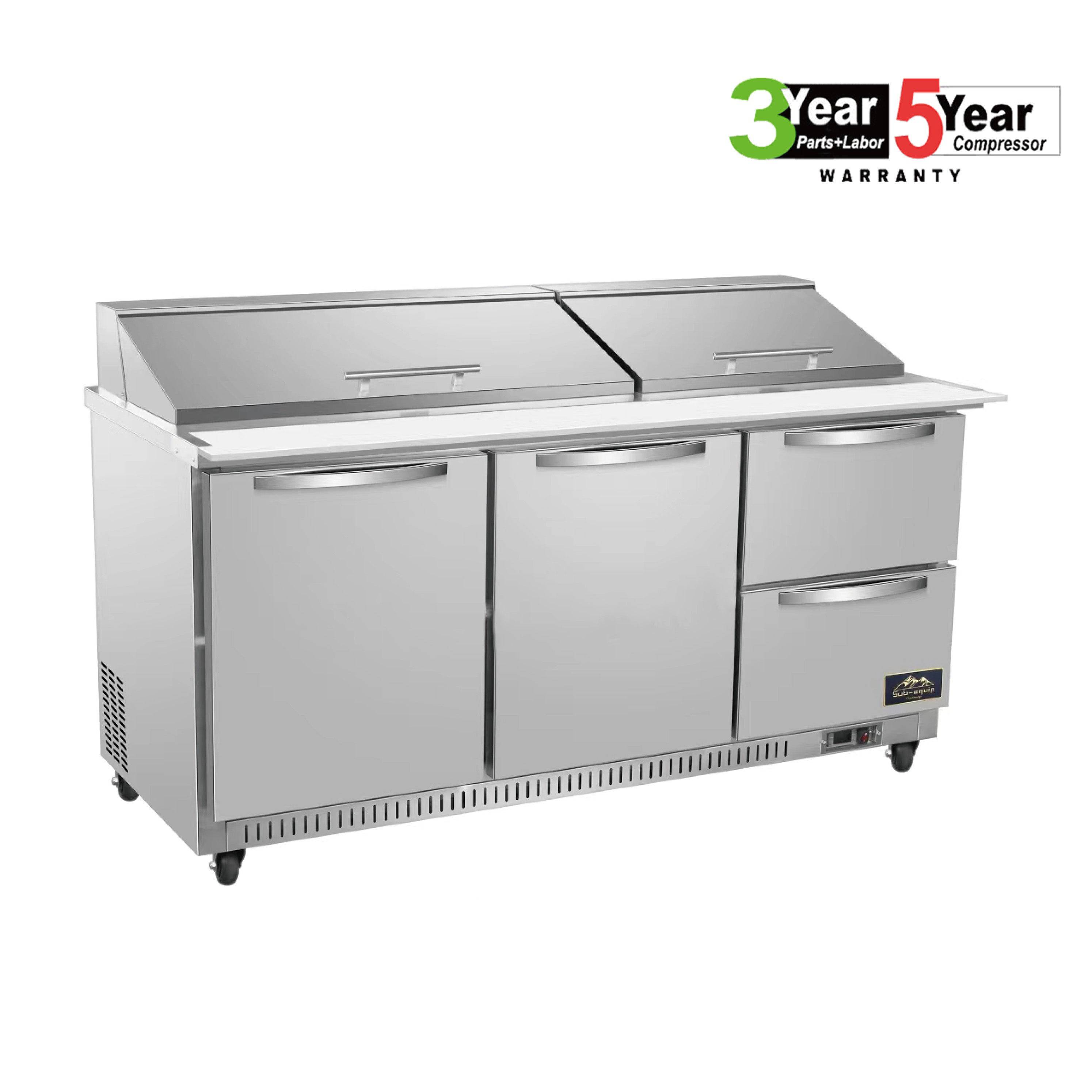 Sub-equip, 72" Mega Top Cooler Salad and Sandwich Prep Table with 2 Drawers - Chefcoca