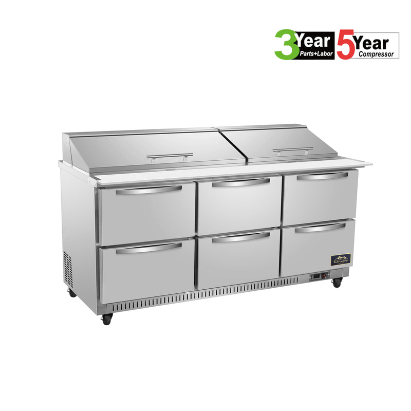 Sub-equip, 72" Mega Top Cooler Salad and Sandwich Prep Table with 6 Drawers