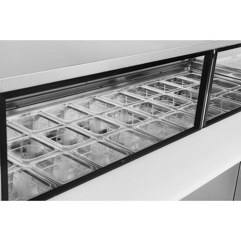 Sub-equip, 96"Prep Table Refrigerator with Sneeze Glass, 1 Door and 4 Drawers