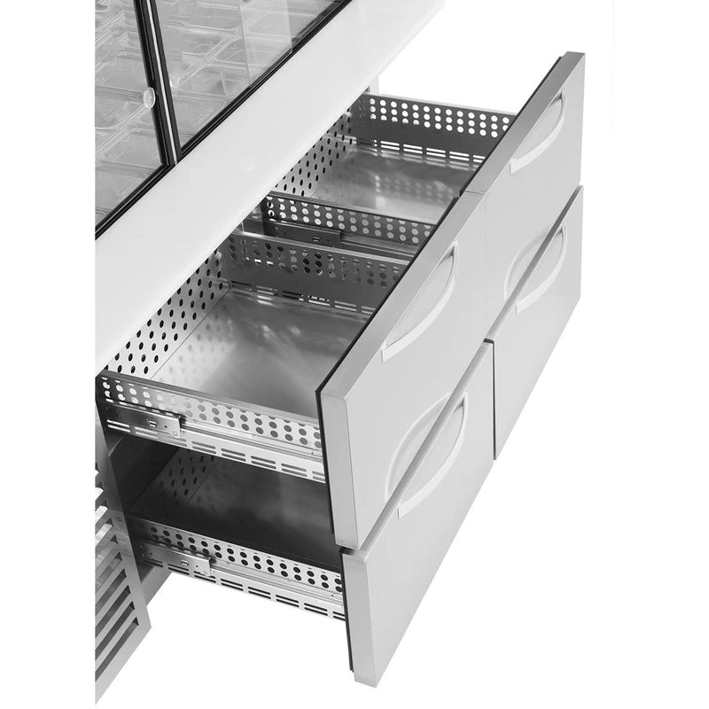 Sub-equip, 84"Prep Table Refrigerator with Sneeze Glass - 6 Drawers